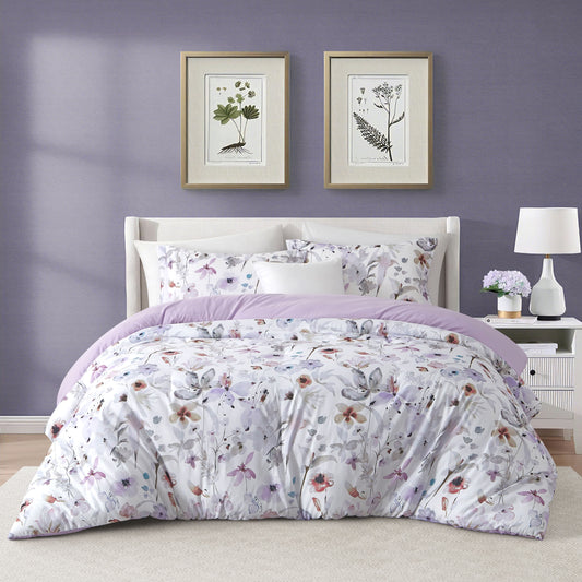 Nanshing Purple Comforter Set, 2 Piece Elegant Floral Bedding, Microfiber Print Bedding Set, Super Soft Comforter & 1 Pillow Sham, Home Decor