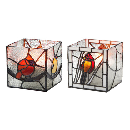 River of Goods Beautiful Birds Stained Glass Candle Holder Set