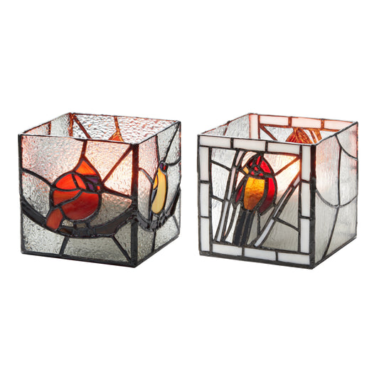 River of Goods Beautiful Birds Stained Glass Candle Holder Set