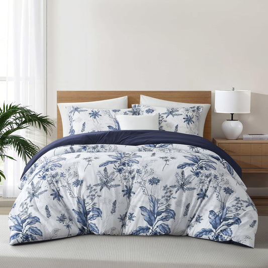 Nanshing White Blue Comforter Set, 2 Piece Elegant Floral Bedding,Twin Size Microfiber Print Bedding Set, Super Soft Comforter & 1 Pillow Sham, Home Decor