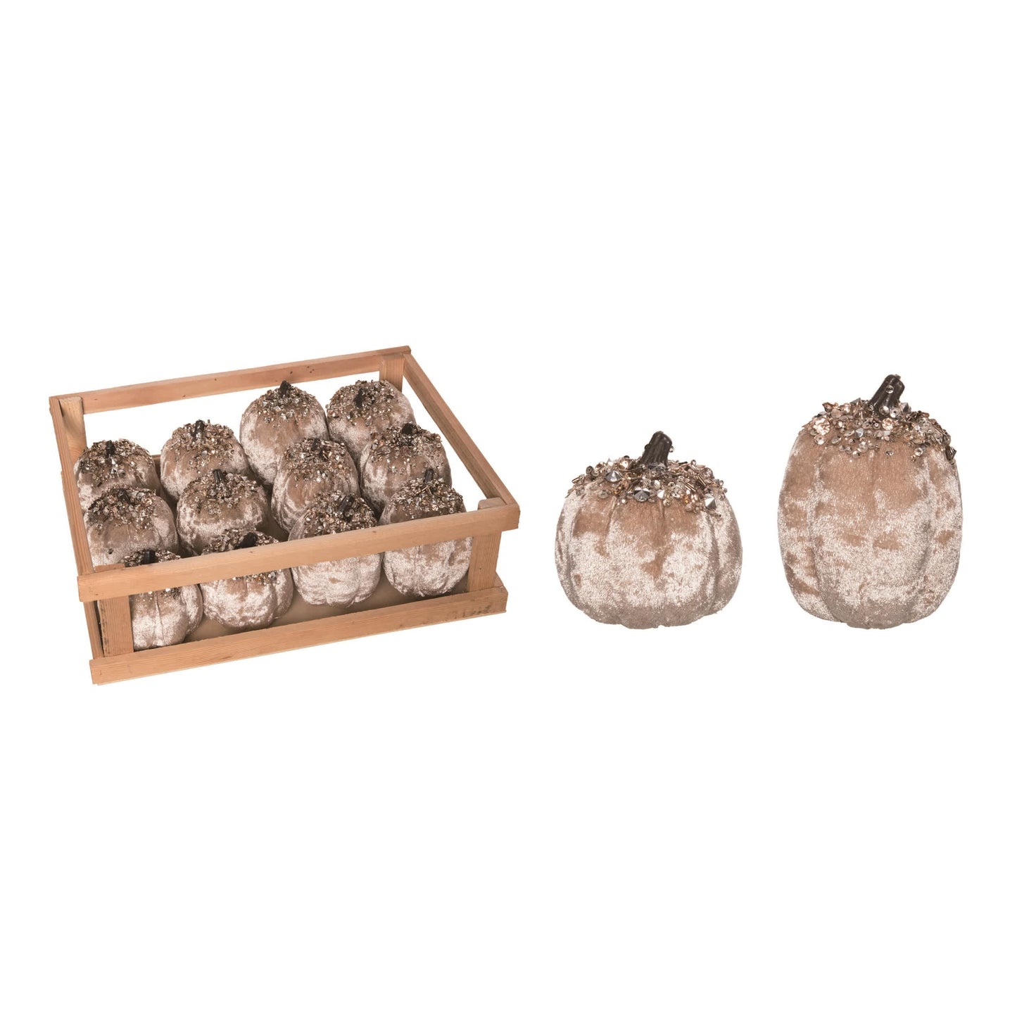 Foam 12.6 in Brown Harvest Velvet Pumpkins in Crate Set of 12 for Fall and Harvest Decorative Objects