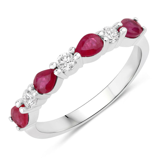 Fine Color Jewels 0.98 Ct Genuine Mozambique Ruby and Lab Grown Diamond Silver Eternity Ring