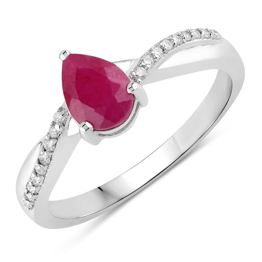 Fine Color Jewels 0.94 Ct Genuine Mozambique Ruby and Lab Grown Diamond Silver Crossover Ring
