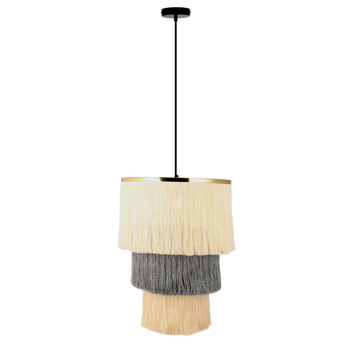 River of Goods Mylo 18"W Cream and Grey Fringe Pendant Light