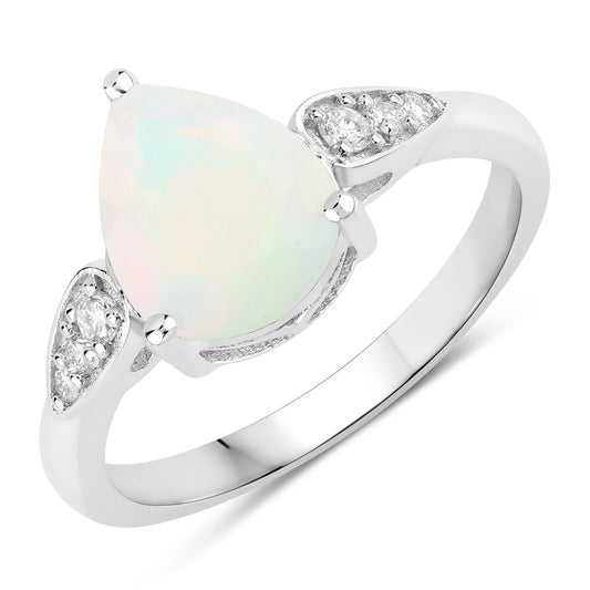 Fine Color Jewels 1.51 Ct Genuine Ethiopian Opal and Lab Grown Diamond Silver Ring