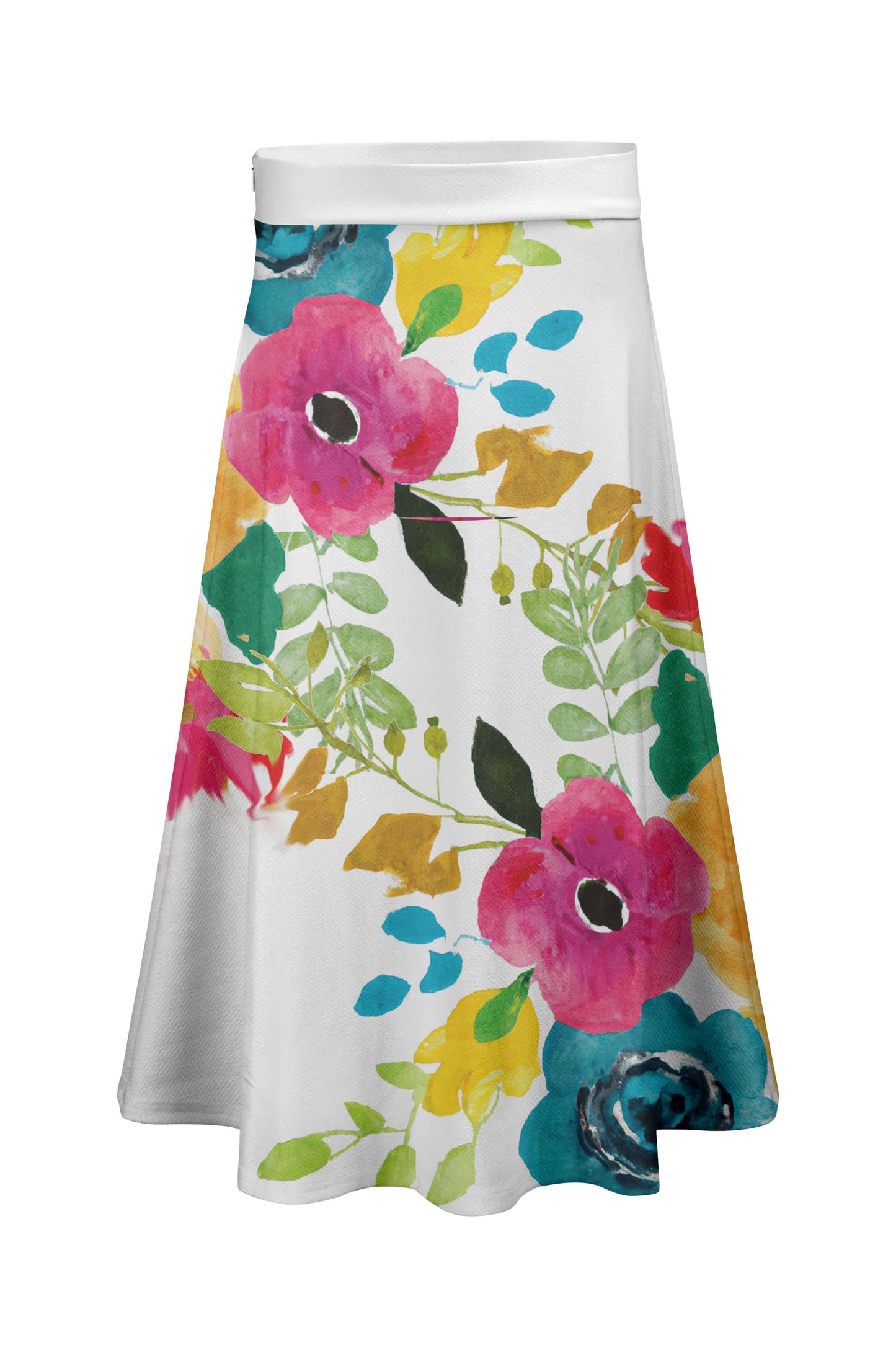 White Multicolor Floral Watercolor Print-