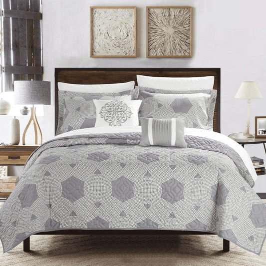 Chic Home Zoe 5 Piece Quilt Set (Grey King)