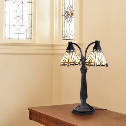 River of Goods 21'' H Bryant Prairie Style Stained Glass Table Lamp with Black Block Base