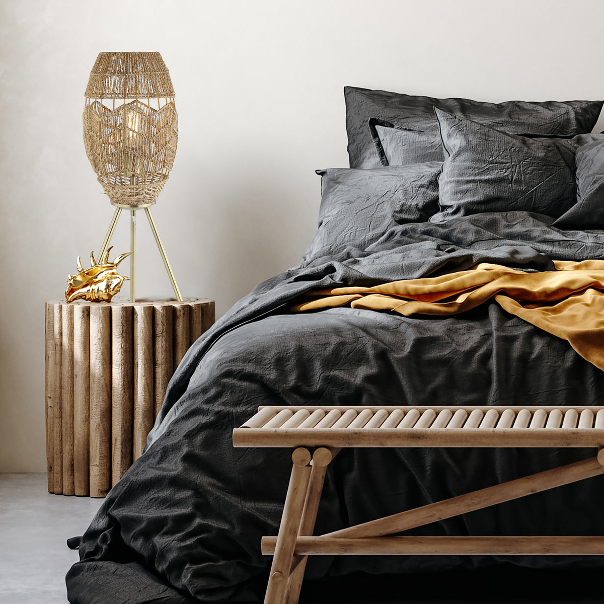 River of Goods Moira 23.5" High Brushed Gold Iron Table Lamp with Round Tan Hemp Rope Shade