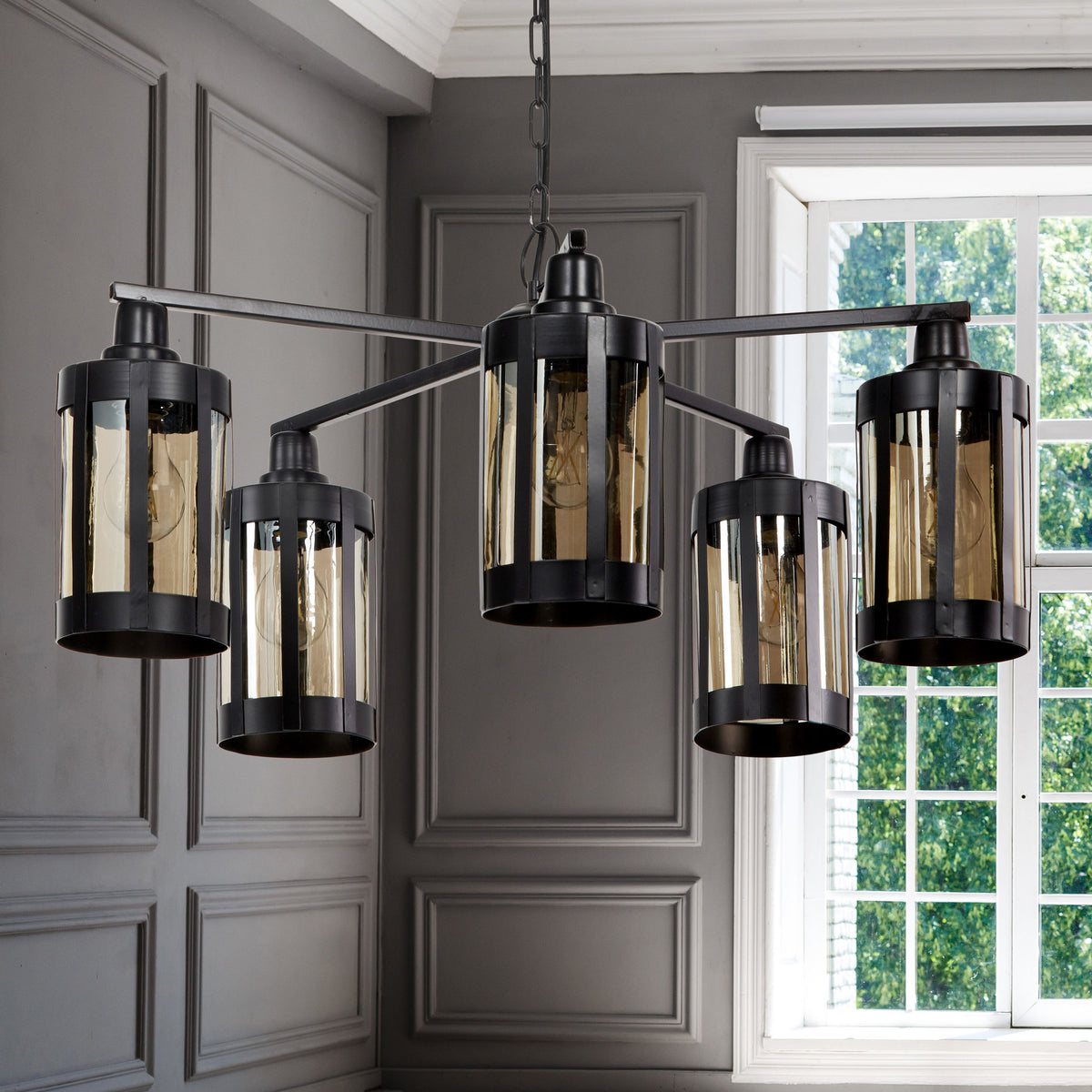River of Goods 25" W 5-Light Oliver Metal and Glass Chandelier
