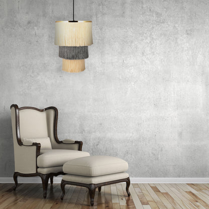 River of Goods Mylo 18"W Cream and Grey Fringe Pendant Light