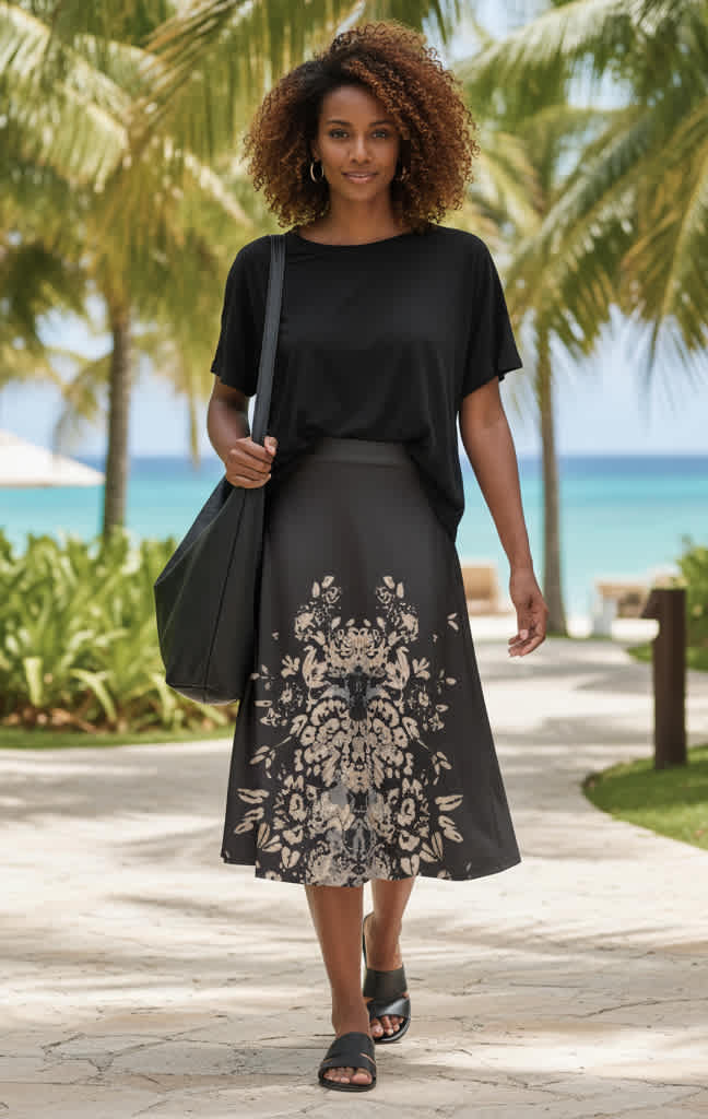 Black Tan Floral Print-