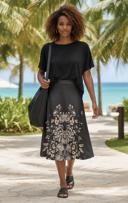 Black Tan Floral Print-