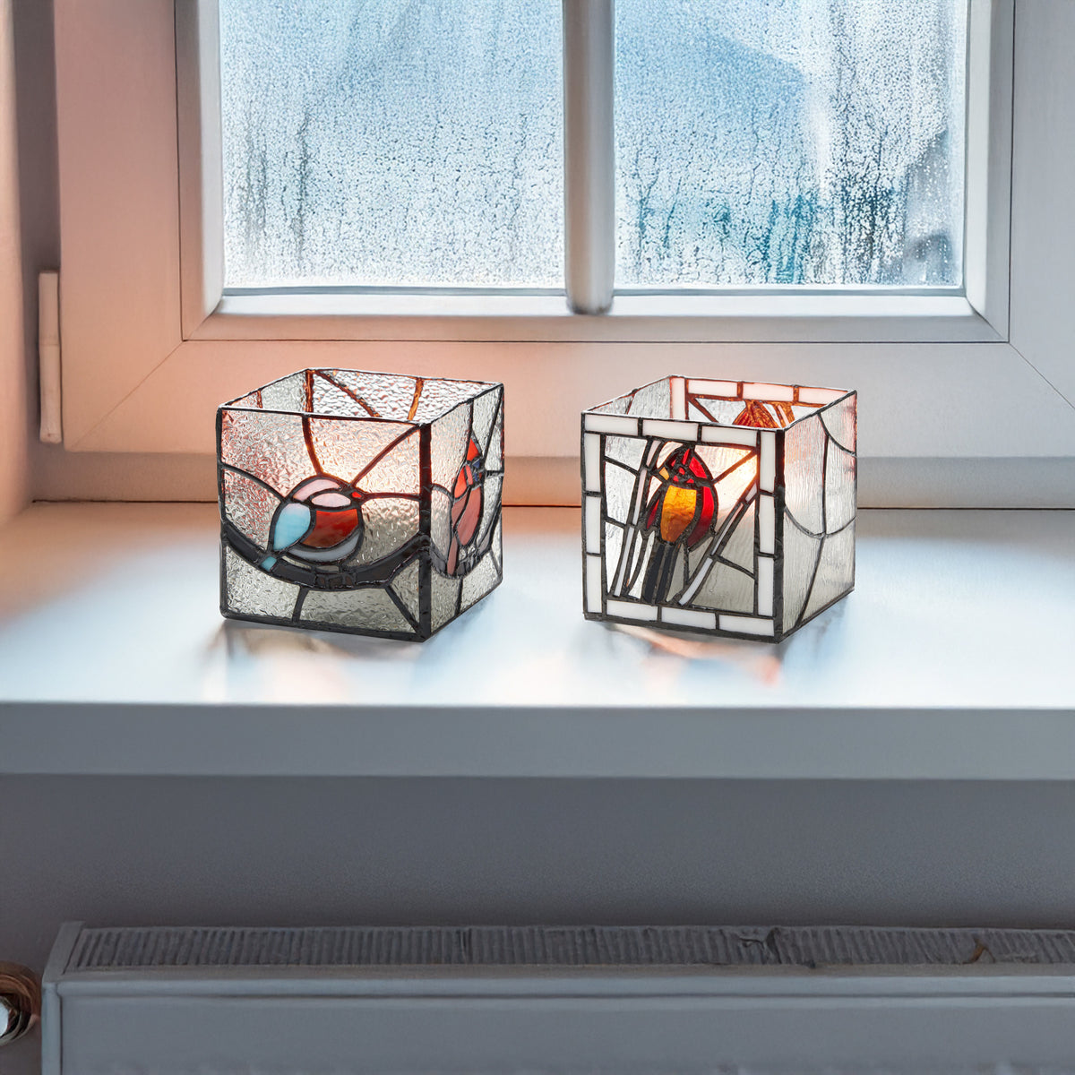 River of Goods Beautiful Birds Stained Glass Candle Holder Set