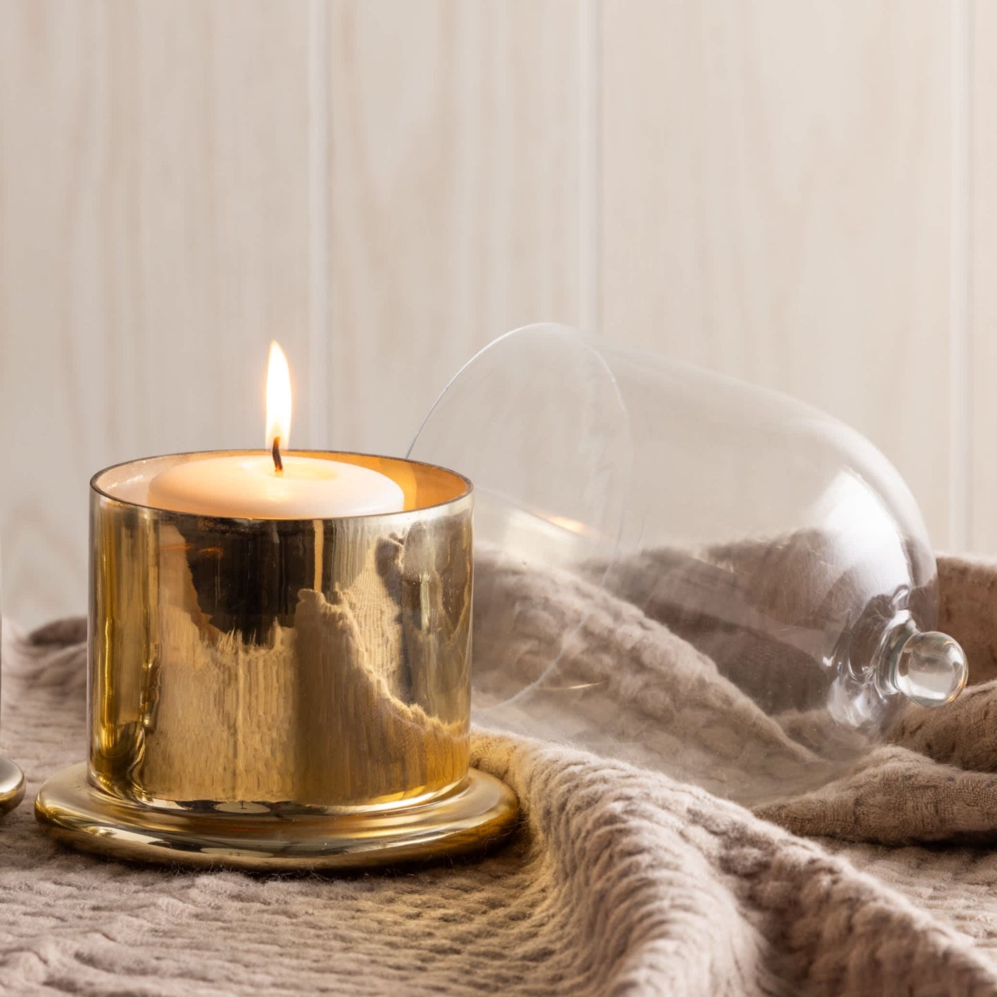 7 Inch Gold Harvest Mercury Glass Jar with Cloche Candle Holder Decorative Accent