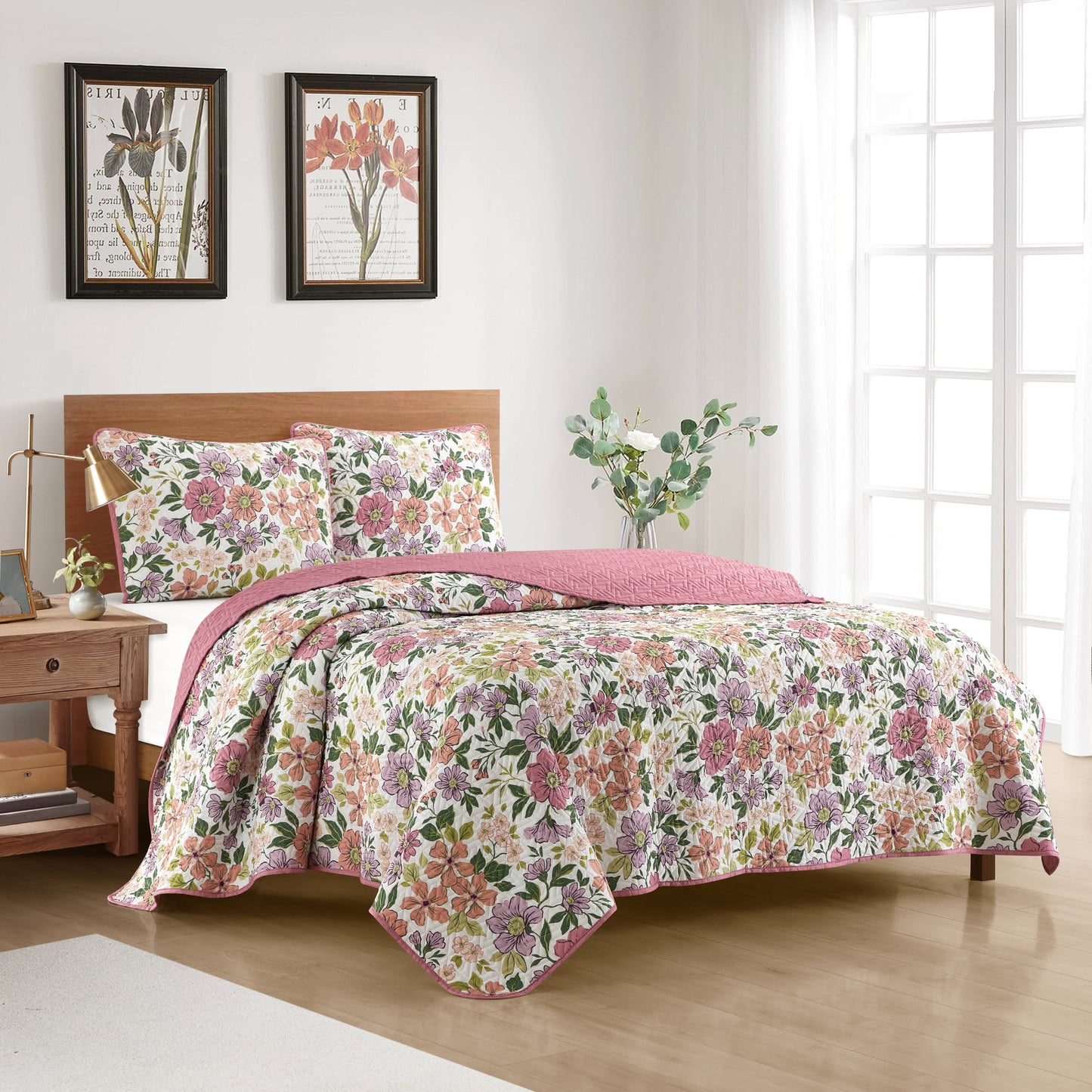 Nanshing Alayna 3 Piece Queen Floral Quilt Set
