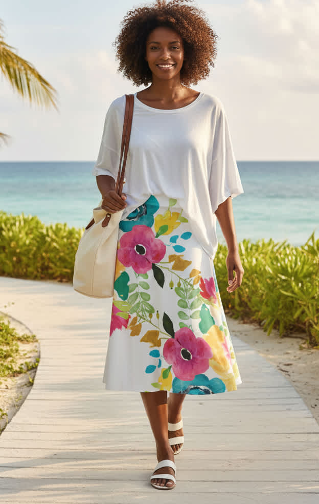 White Multicolor Floral Watercolor Print-