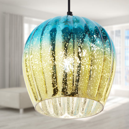 River of Goods 9" W Nalia Glam Gold and Teal Mercury Glass Globe Shade Pendant Light