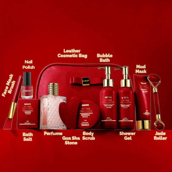 Lovery Luxury Japanese Cherry Blossom Bath and Body Beauty Kit with Leather Bag