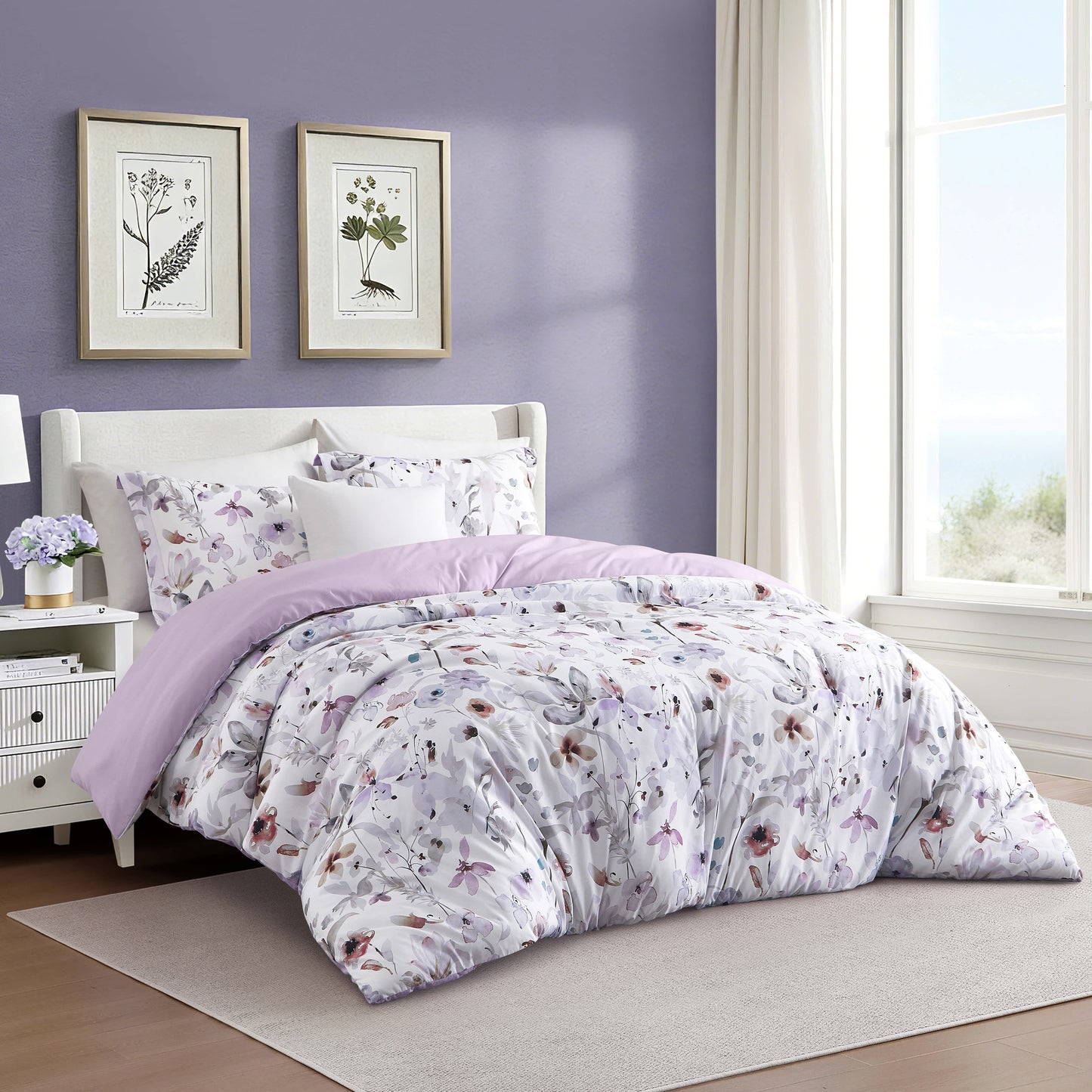 Nanshing Purple Comforter Set, 2 Piece Elegant Floral Bedding, Microfiber Print Bedding Set, Super Soft Comforter & 1 Pillow Sham, Home Decor