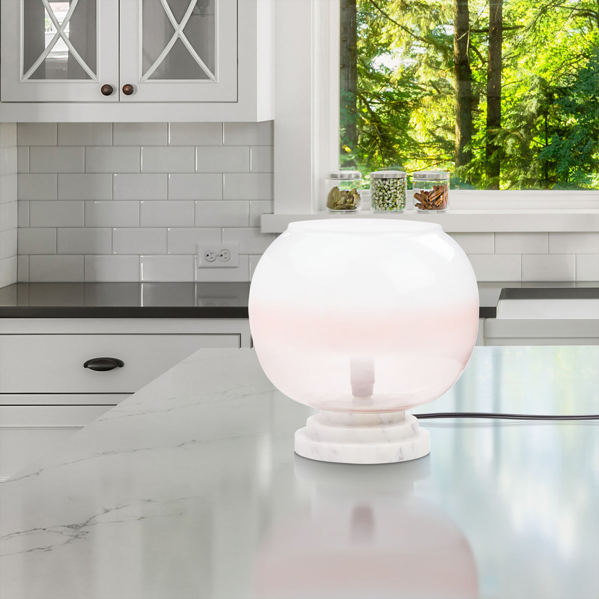 River of Goods 13" H Emily White and Pink Ombre Stacked Base Globe Shade Accent Lamp