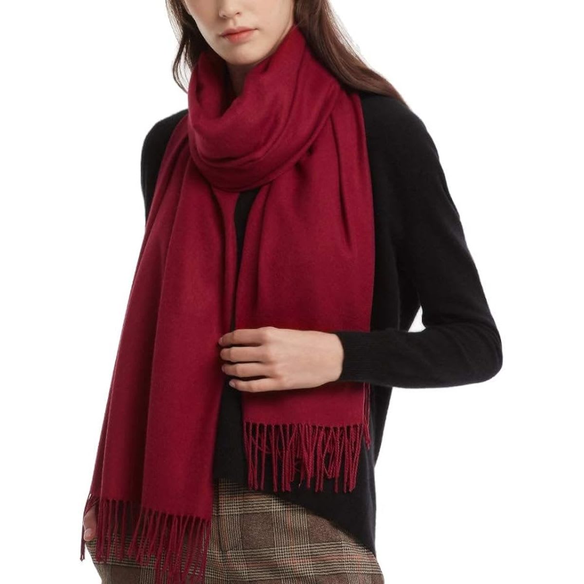 Women's Solid Color Fringed Scarf