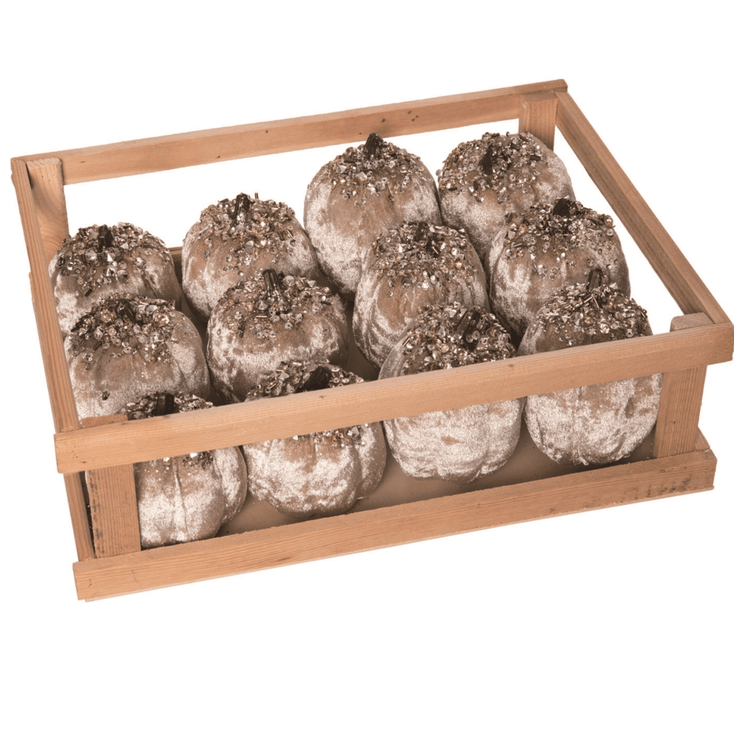 Foam 12.6 in Brown Harvest Velvet Pumpkins in Crate Set of 12 for Fall and Harvest Decorative Objects