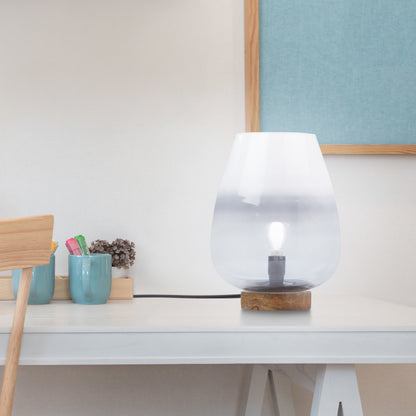 River of Goods 10.5" H Briggs Blue/White Ombre Globe-Like Shade Accent Lamp with a Mango Wood Block Base