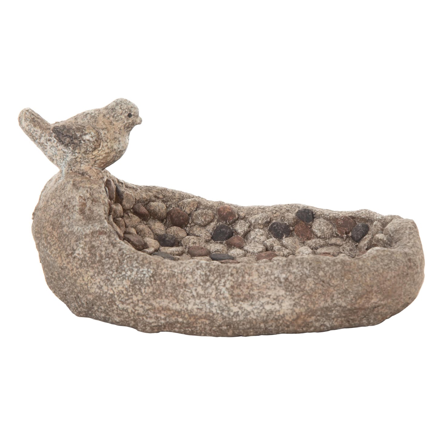 13.75 Inch Gray Spring Faux Pebble Birdbath Decorative Object Polyresin Garden Decor