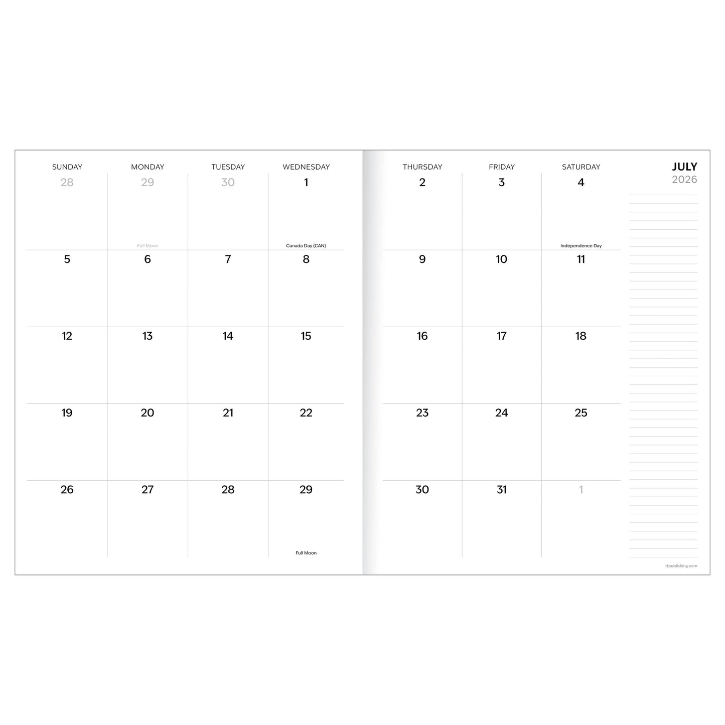 July 2026 - June 2027 Linen Lines Monthly Planner