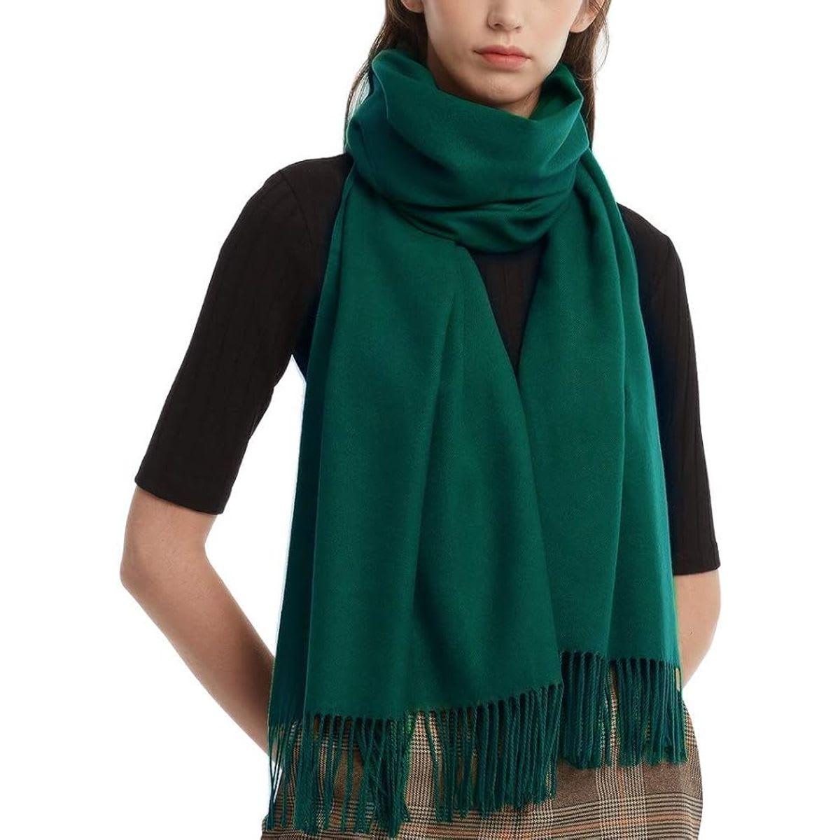 Women's Solid Color Fringed Scarf