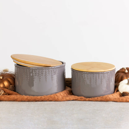Stoneware 7.75 in Brown Autumn Storage Containers Set of 2 Fall Harvest Decorative Container Sets