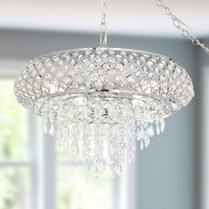 River of Goods 14.25"H Clear and Chrome Tiered Crystal Glass Plug-in and Hardwire Hanging Chandelier