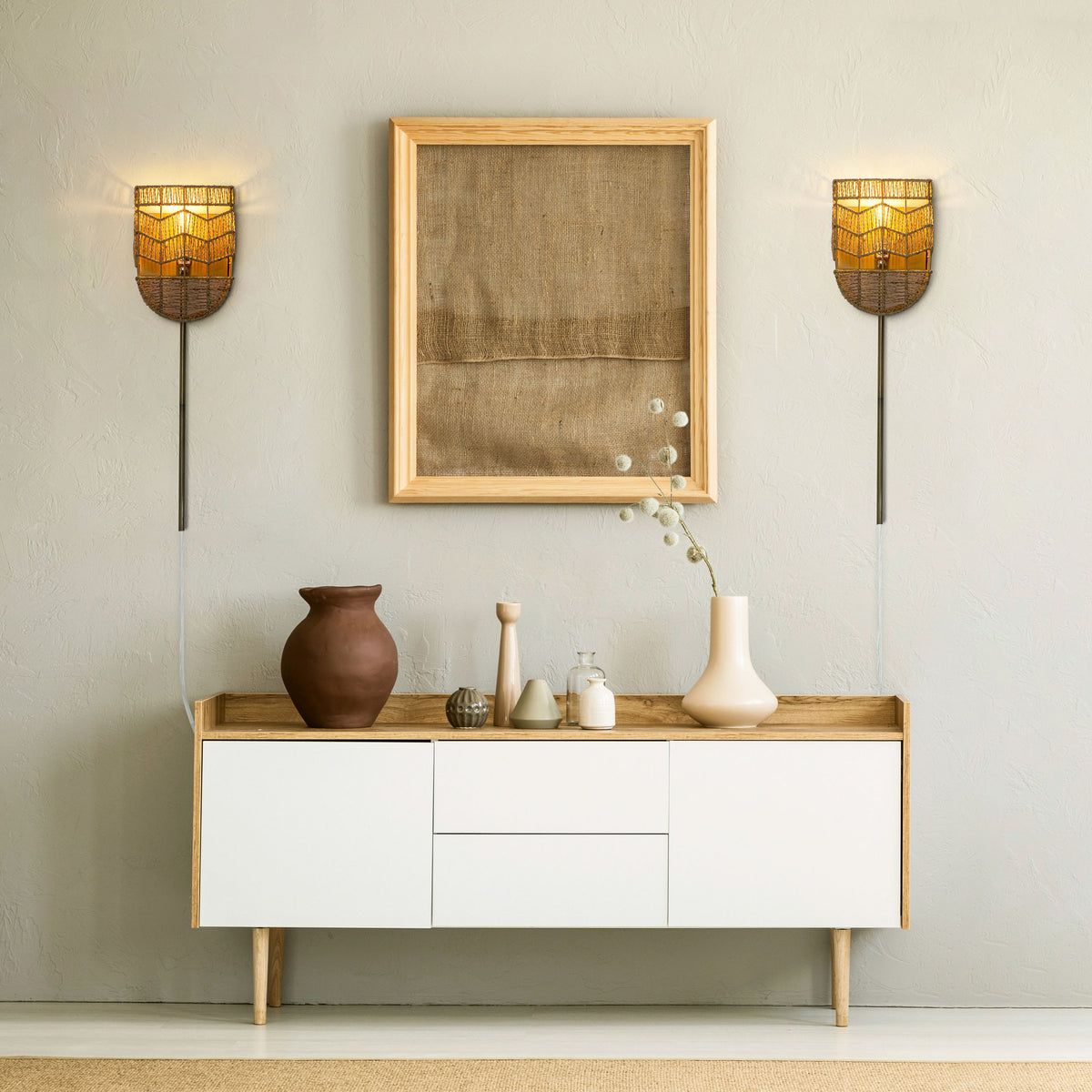River of Goods 25.75"H Brushed Gold Iron Wall Sconce with Hemp Rope Shade