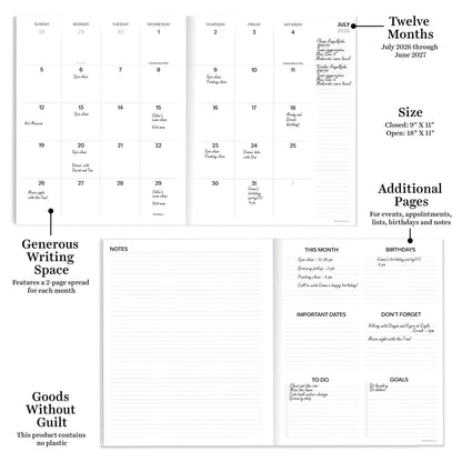 July 2026 - June 2027 Linen Lines Monthly Planner