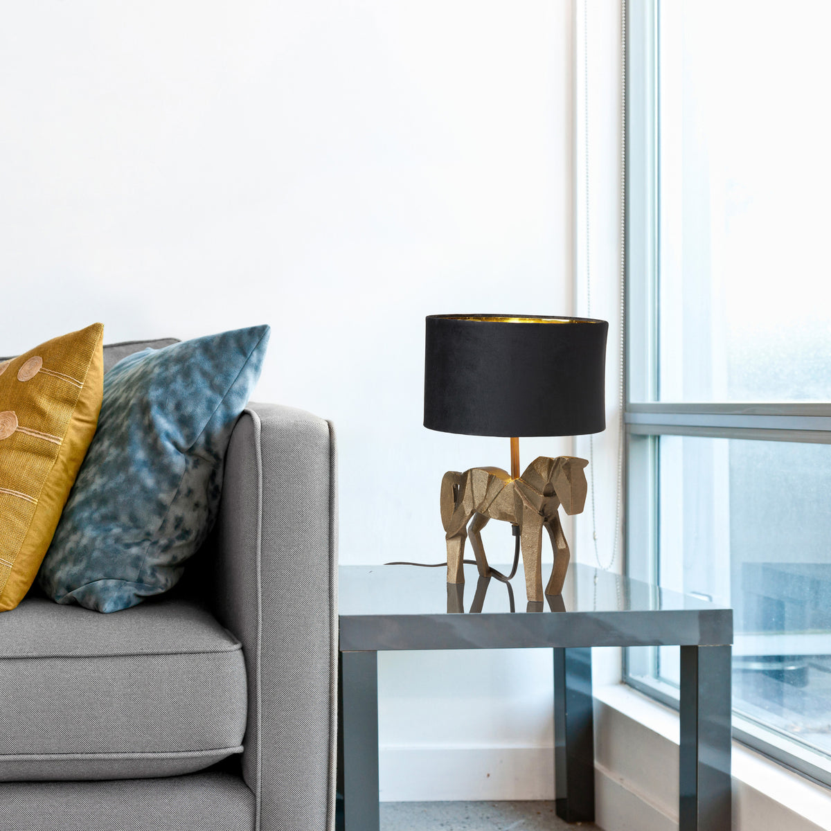 River of Goods 17.75 H Gold Origami Horse Base Table Lamp with Black Drum Shade