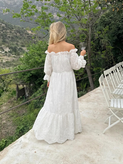 Chic YC Women's Eyelet Embroidered Off-Shoulder Maxi Dress 3/4 Sleeve – Zulily