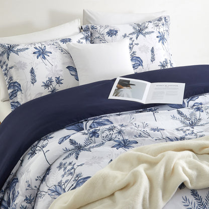 Nanshing White Blue Comforter Set, 2 Piece Elegant Floral Bedding,Twin Size Microfiber Print Bedding Set, Super Soft Comforter & 1 Pillow Sham, Home Decor