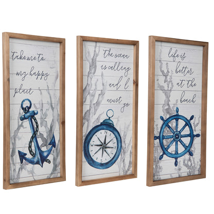 23.63 Inch White Spring Coastal Wall Decor Set of 3 Wood Sign Panels for Home Decoration