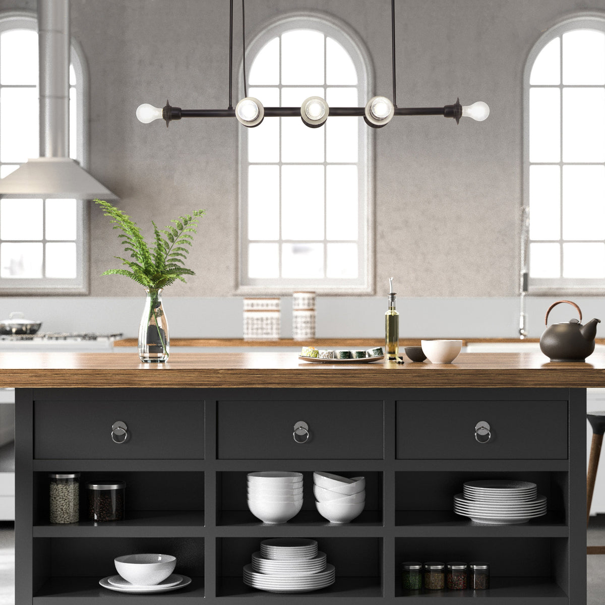 River of Goods 48" L 8-Light Mariko Black Metal Industrial Chandelier