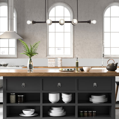 River of Goods 48" L 8-Light Mariko Black Metal Industrial Chandelier