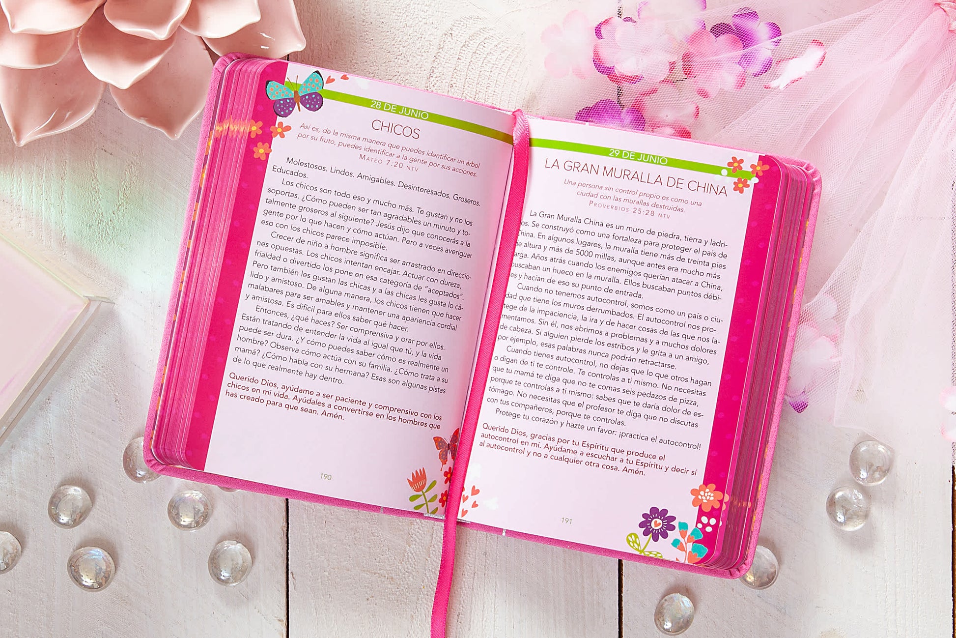 Pink, silver, and white -