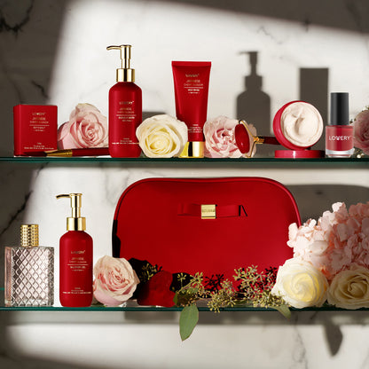 Lovery Luxury Japanese Cherry Blossom Bath and Body Beauty Kit with Leather Bag