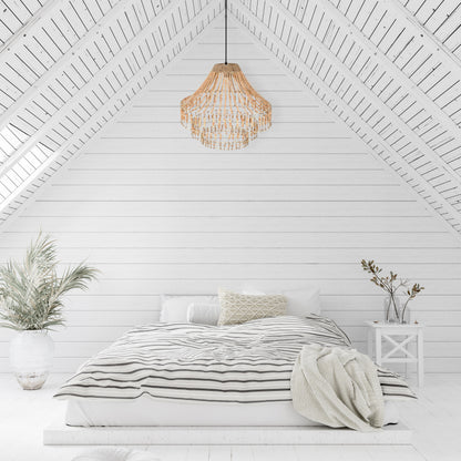 River of Goods Arlo 26"W Ivory and Black Metal Dome Pendant Light with Mango Wood Beads