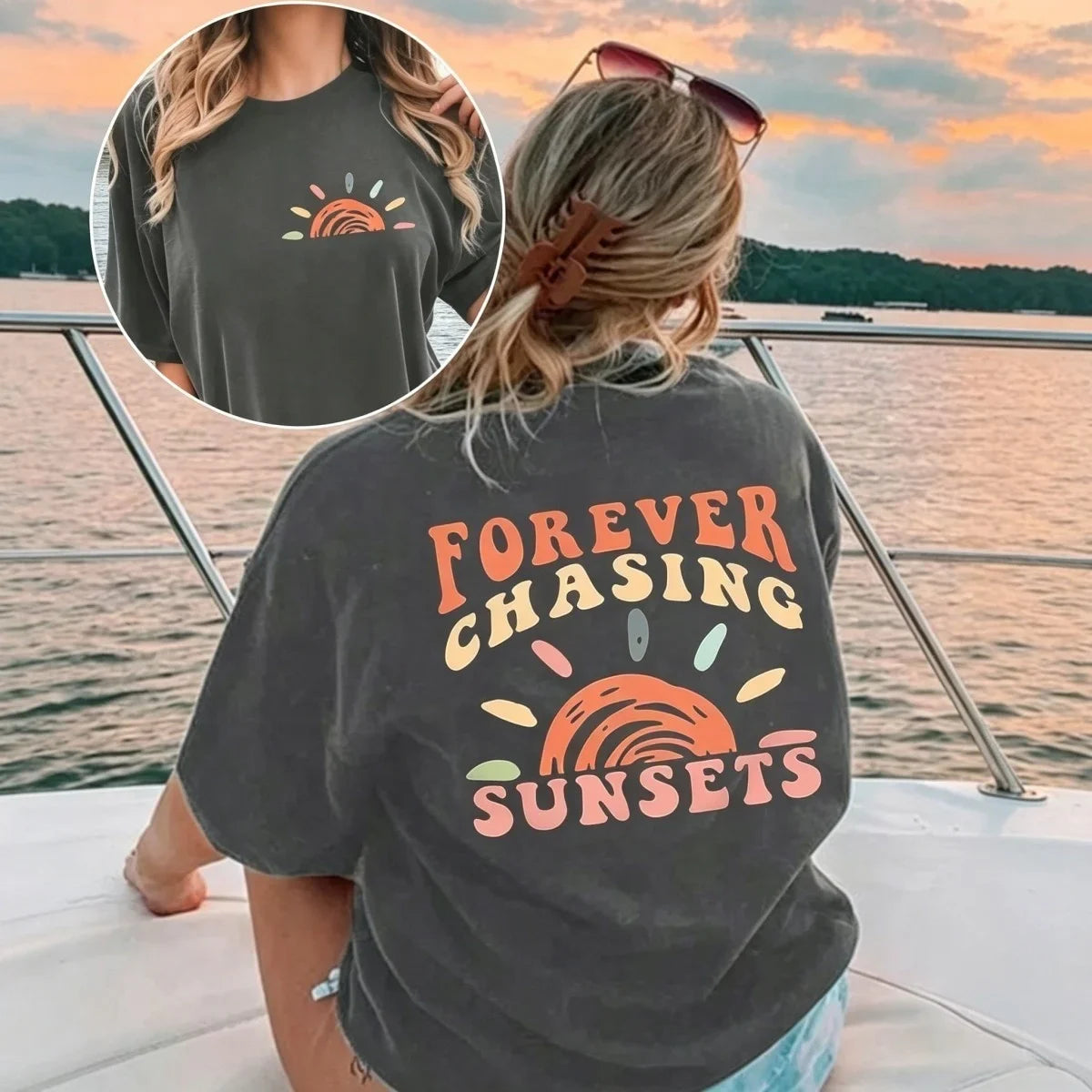 Women's Oversized Sunset Graphic T-Shirt