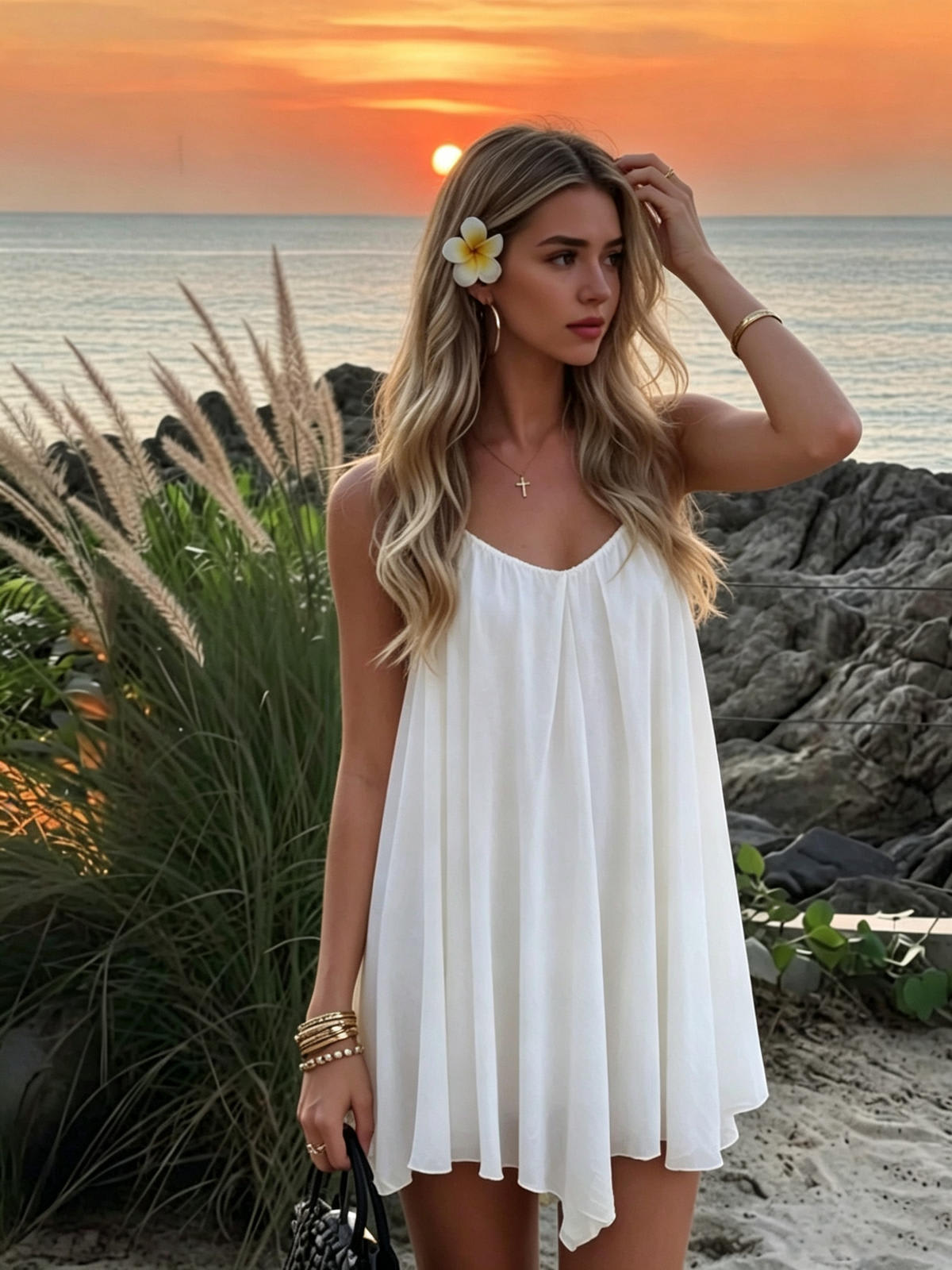 flowy mini dress summer Cassidy Dress-Flowy Off-Shoulder Mini Dress for Spring & Summer Large / Navy