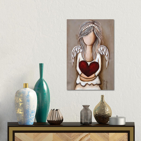 Girl Holding Red Heart by Ruth's Angels - Canvas Gallery Wrap