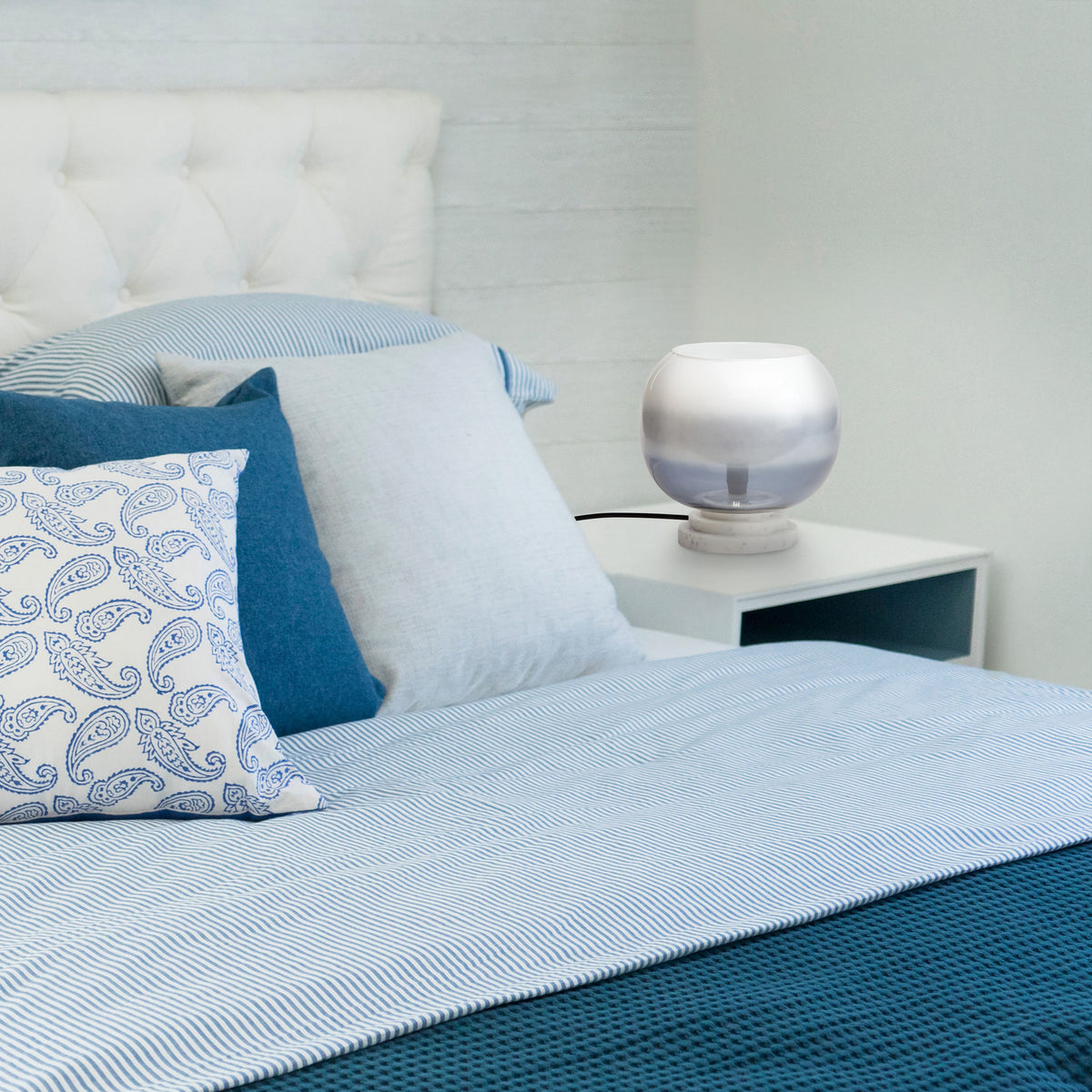 River of Goods 13" H Emily White and Blue Ombre Stacked Base Globe Shade Accent Lamp
