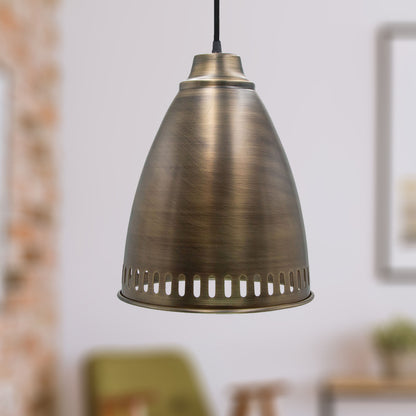 River of Goods 13"H Pierced Brushed Metal Cone Pendant