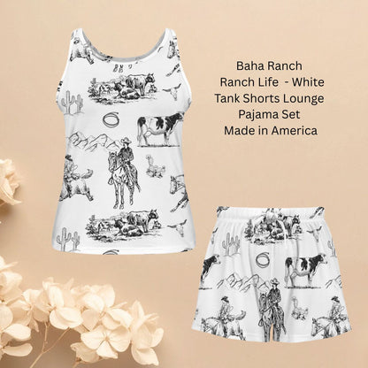 Baha Ranch Ranch Life White Pajama Lounge Tank Shorts Set Made in America